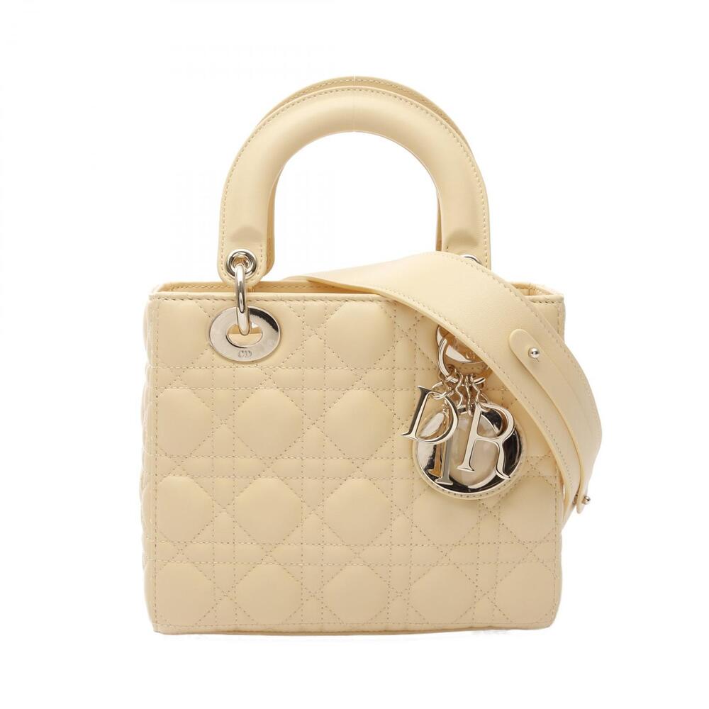 Christian Dior Lady Handbag Leather Yellow